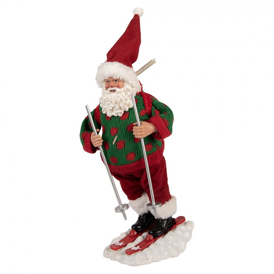 Červená vánoční figurka Santa Claus na lyžích - 15*13*28 cm