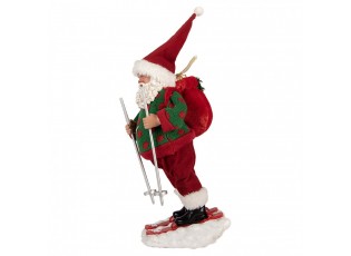 Červená vánoční figurka Santa Claus na lyžích - 15*13*28 cm