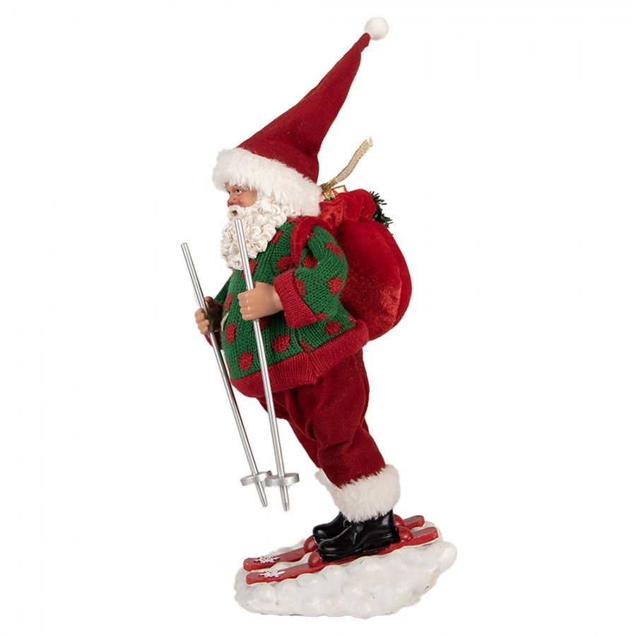 Červená vánoční figurka Santa Claus na lyžích - 15*13*28 cm