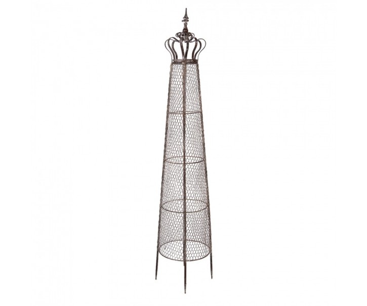 Hnědý antik kovový obelisk na květiny Brocante - Ø 30*151 cm Clayre & Eef