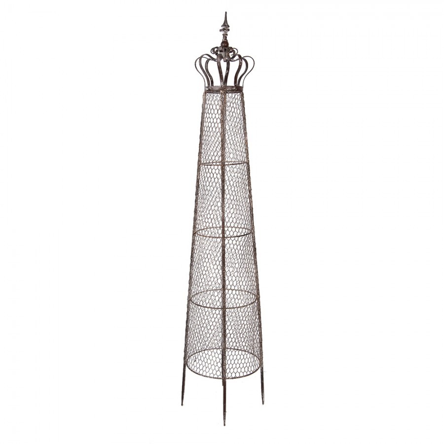 Hnědý antik kovový obelisk na květiny Brocante - Ø 30*151 cm