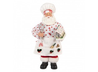 Bílá vánoční figurka Santa Claus kuchař s chaloupkou - 15*10*28 cm