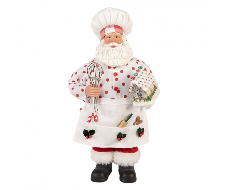 Bílá vánoční figurka Santa Claus kuchař s chaloupkou - 15*10*28 cm Clayre & Eef