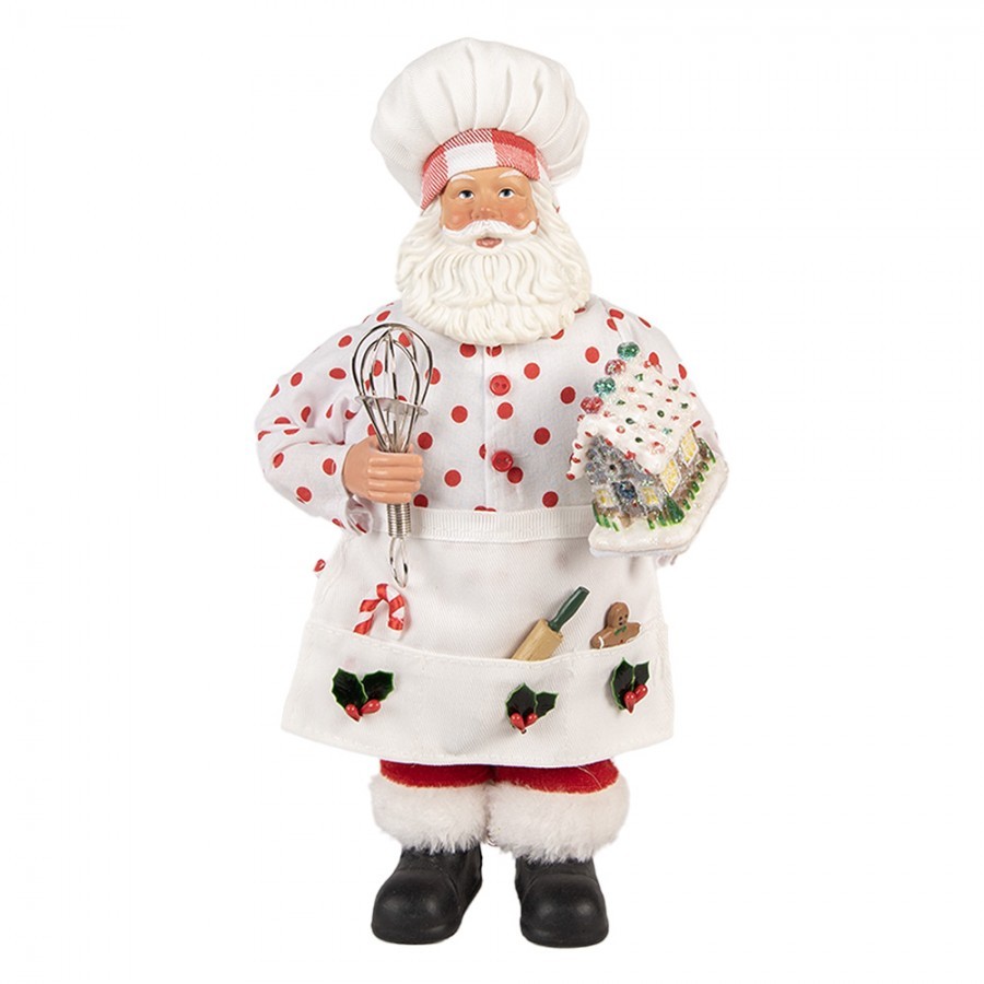 Bílá vánoční figurka Santa Claus kuchař s chaloupkou - 15*10*28 cm