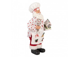 Bílá vánoční figurka Santa Claus kuchař s chaloupkou - 15*10*28 cm