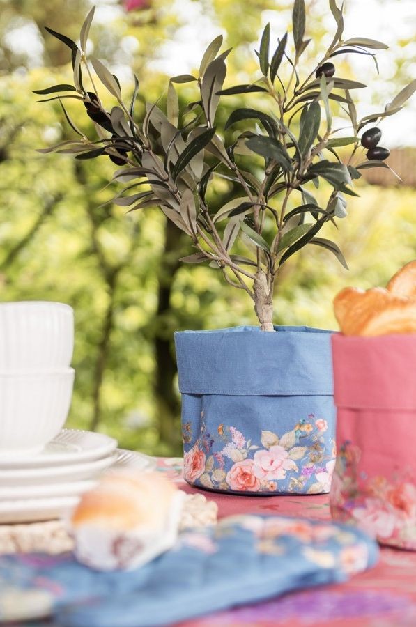 Modrý bavlněný košík na pečivo Flower & Fiesta - Ø 15*16 cm