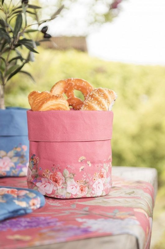 Růžový bavlněný košík na pečivo Flower & Fiesta - Ø 15*16 cm