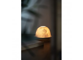 Bílý porcelánový svícen na čajovku kočička s koťátky Paollo - Ø 12 * 8 cm