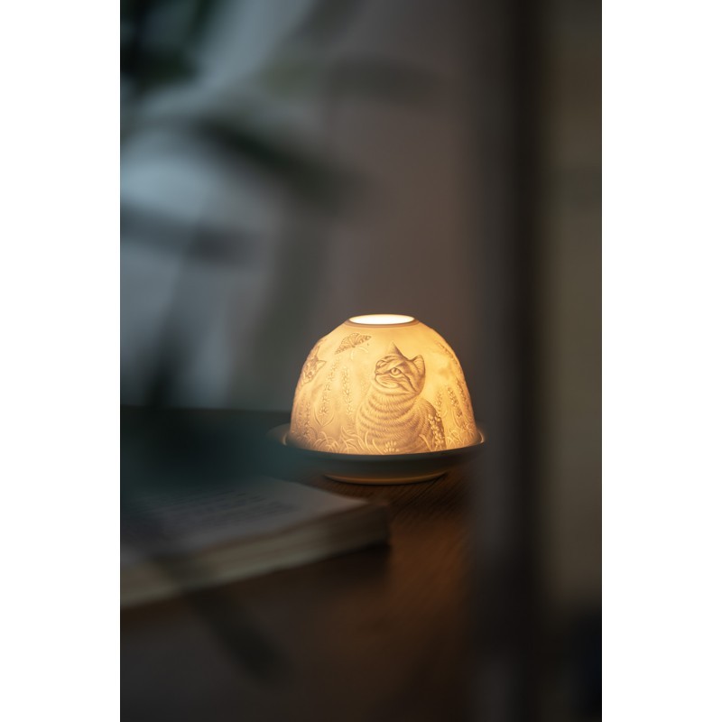 Bílý porcelánový svícen na čajovku kočička s koťátky Paollo - Ø 12 * 8 cm