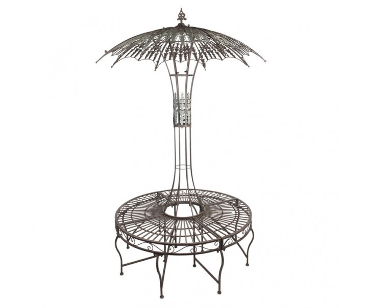 Kovová kulatá zahradní lavice s deštníkem na květiny Brocante - Ø 152*234 cm Clayre & Eef