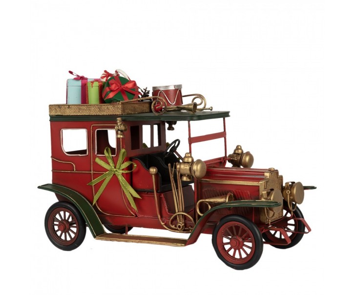 Červený retro model auto s dárky na střeše Christmas - 42*18*28 cm Clayre & Eef
