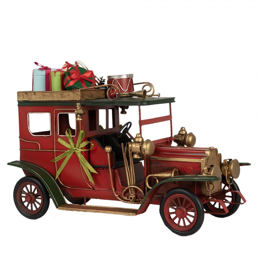 Červený retro model auto s dárky na střeše Christmas - 42*18*28 cm