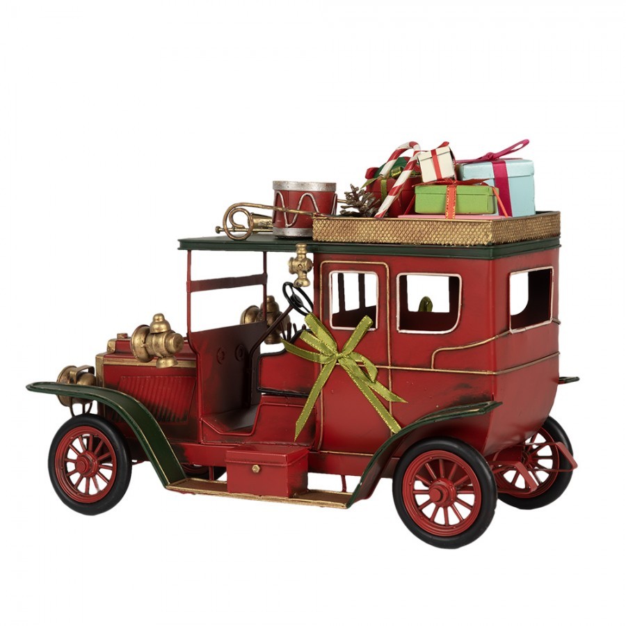 Červený retro model auto s dárky na střeše Christmas - 42*18*28 cm