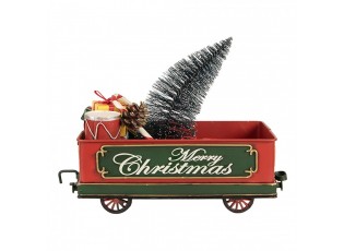 Červený retro model vagón s dárky a stromkem Christmas - 31*15*25 cm