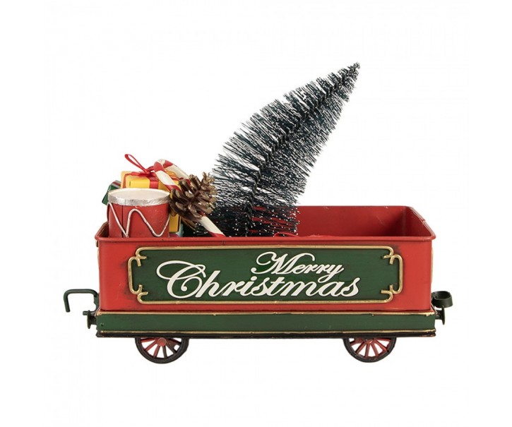Červený retro model vagón s dárky a stromkem Christmas - 31*15*25 cm Clayre & Eef