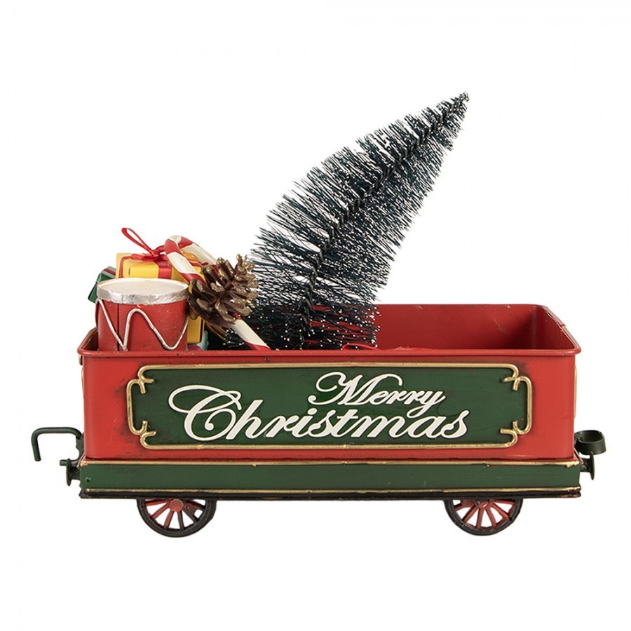 Červený retro model vagón s dárky a stromkem Christmas - 31*15*25 cm