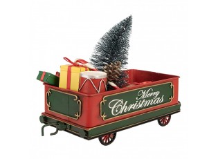 Červený retro model vagón s dárky a stromkem Christmas - 31*15*25 cm
