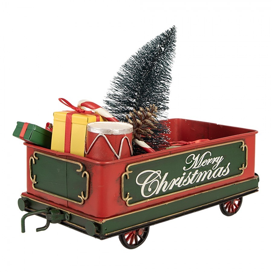 Červený retro model vagón s dárky a stromkem Christmas - 31*15*25 cm