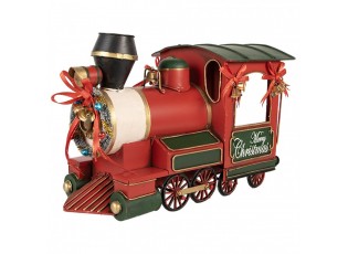 Červená dekorace lokomotiva Merry Christmas - 35*16*22 cm