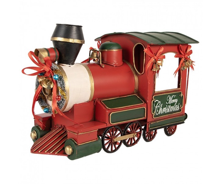 Červená dekorace lokomotiva Merry Christmas - 35*16*22 cm Clayre & Eef