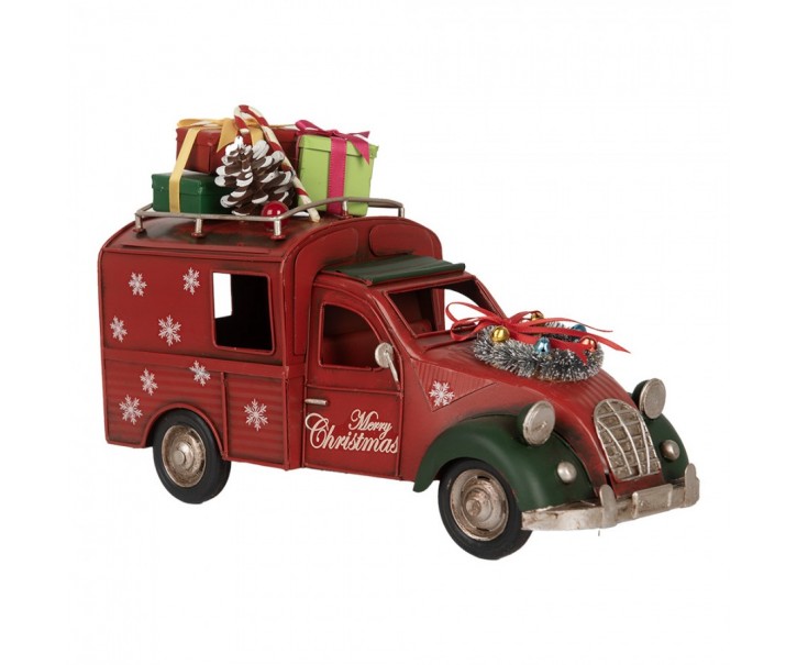 Červený retro model auto kachna s dárky na střeše - 26*11*17 cm Clayre & Eef