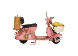 Růžový kovový retro model Scooter s květy - 12*6*8 cm
