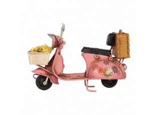 Růžový kovový retro model Scooter s květy - 12*6*8 cm