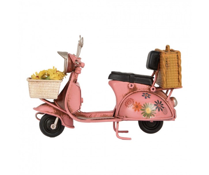 Růžový kovový retro model Scooter s květy - 12*6*8 cm Clayre & Eef