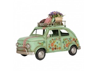 Zelený kovový retro model auta Fiat s květy - 26*12*18 cm