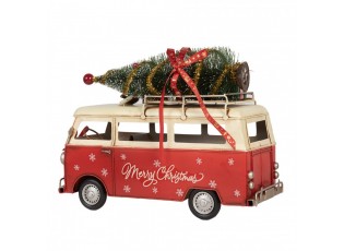 Červený retro model autobus s dárky a stromkem Christmas - 38*16*28 cm