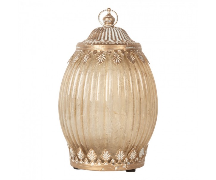 Béžová skleněná svítící LED lucerna Balli - Ø 11*18 cm Clayre & Eef