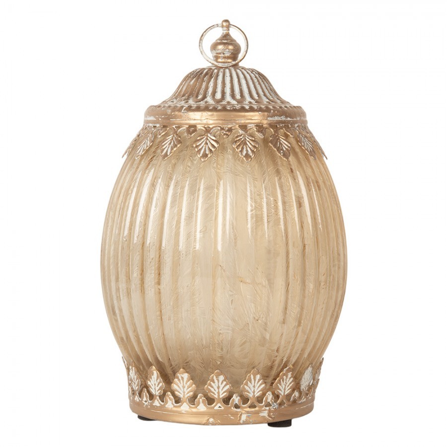 Béžová skleněná svítící LED lucerna Balli - Ø 11*18 cm
