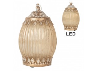 Béžová skleněná svítící LED lucerna Balli - Ø 11*18 cm