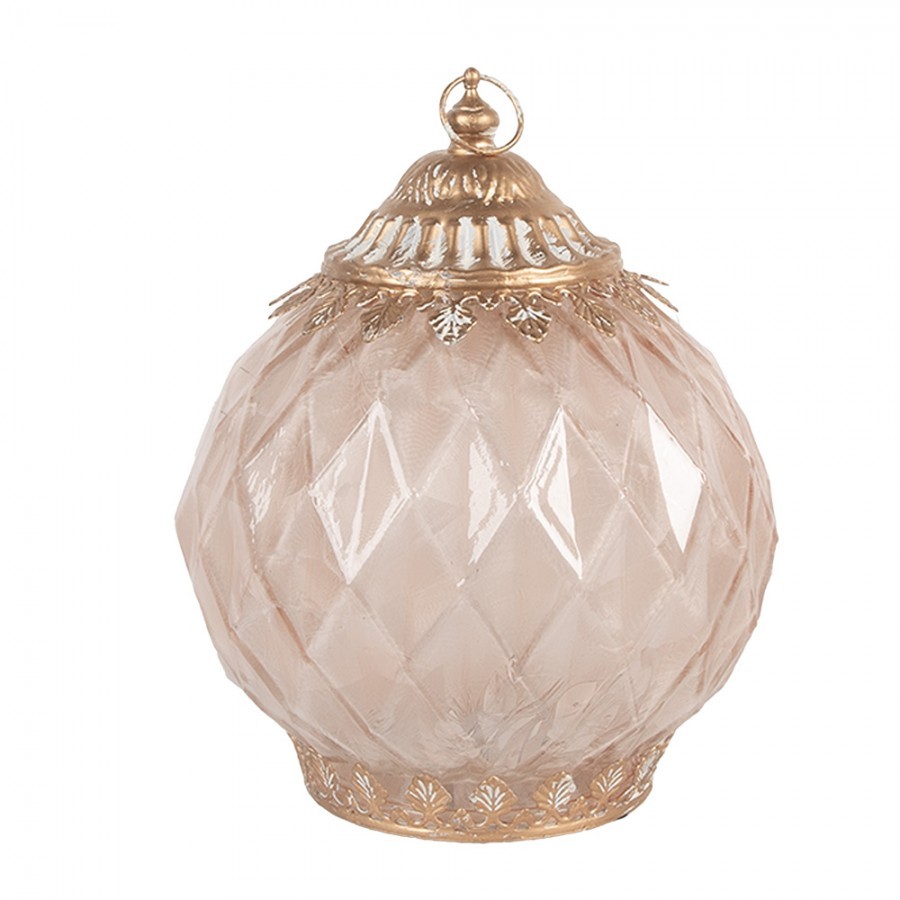 Růžová skleněná svítící LED lucerna Balli - Ø 15*19 cm