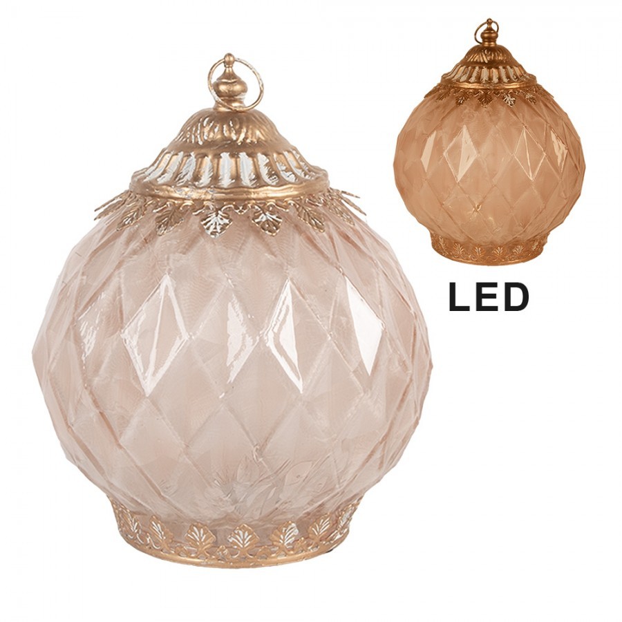 Růžová skleněná svítící LED lucerna Balli - Ø 15*19 cm