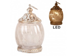 Béžová skleněná svítící LED lucerna Balli - Ø 7*11 cm 