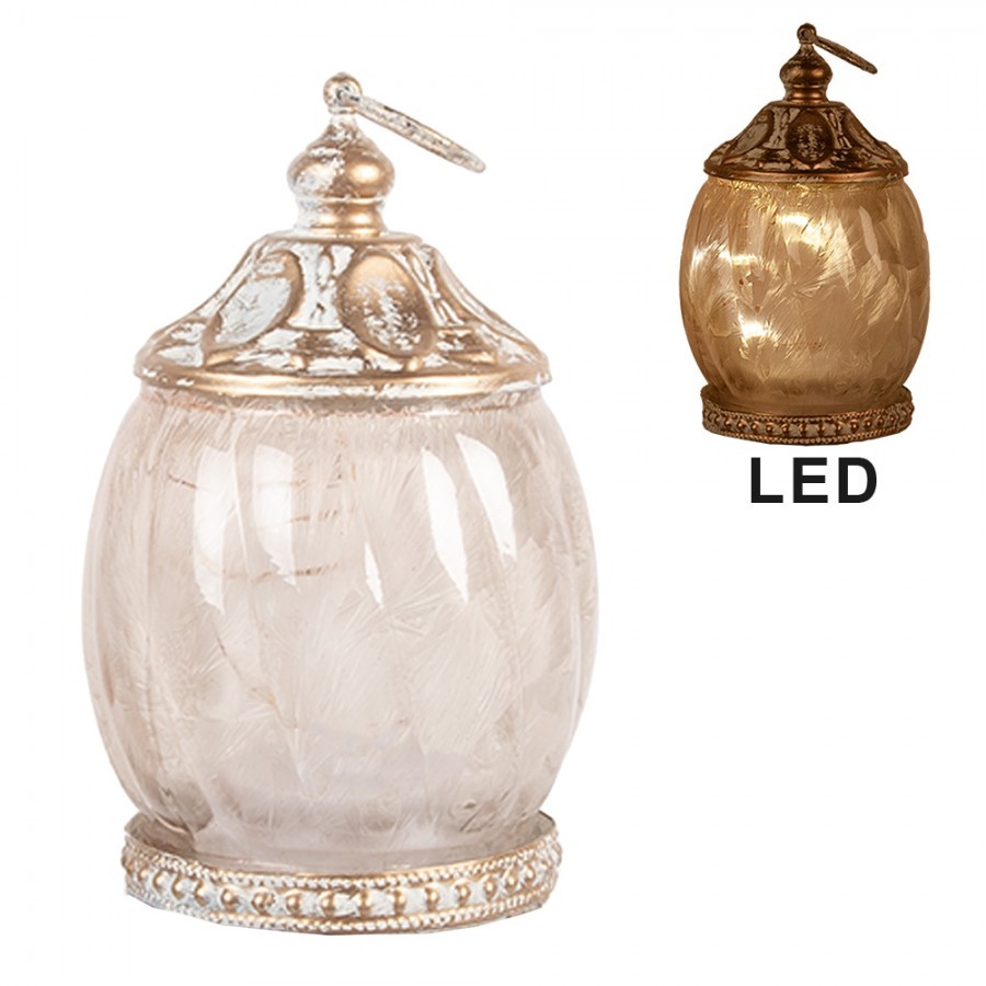 Béžová skleněná svítící LED lucerna Balli - Ø 7*11 cm 