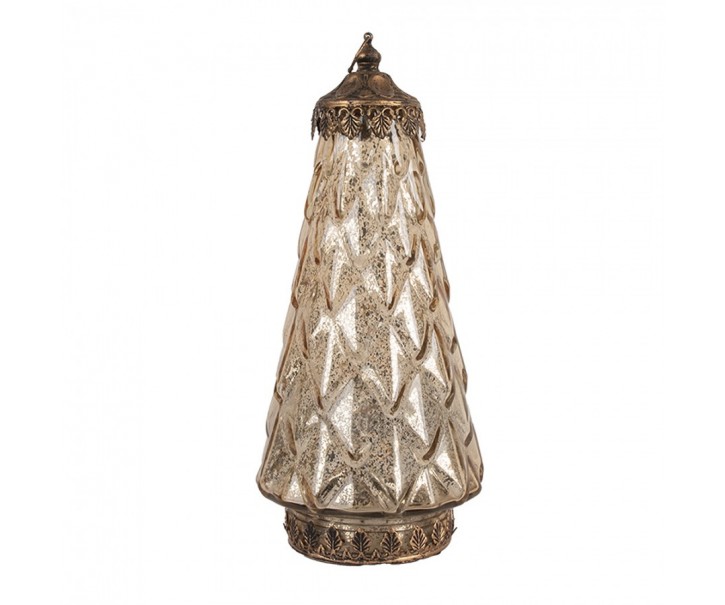 Béžová skleněná svítící LED lucerna Balli - Ø 13*28 cm Clayre & Eef