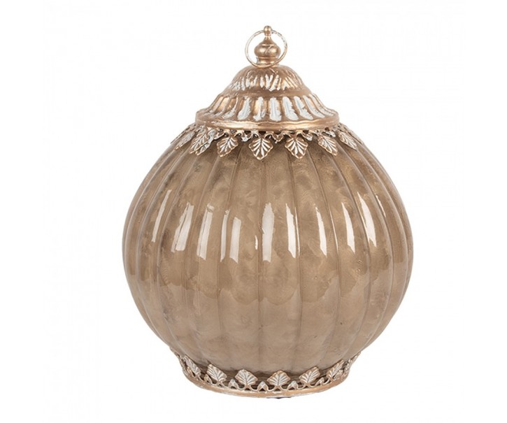 Béžová skleněná svítící LED lucerna Balli - Ø 15*9 cm Clayre & Eef