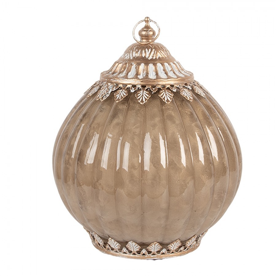 Béžová skleněná svítící LED lucerna Balli - Ø 15*9 cm
