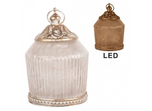 Růžová skleněná svítící LED lucerna Balli - Ø 8*12 cm