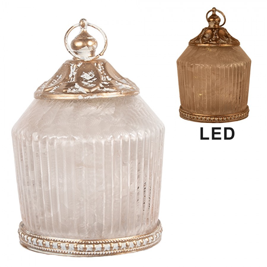 Růžová skleněná svítící LED lucerna Balli - Ø 8*12 cm / 2*AAA