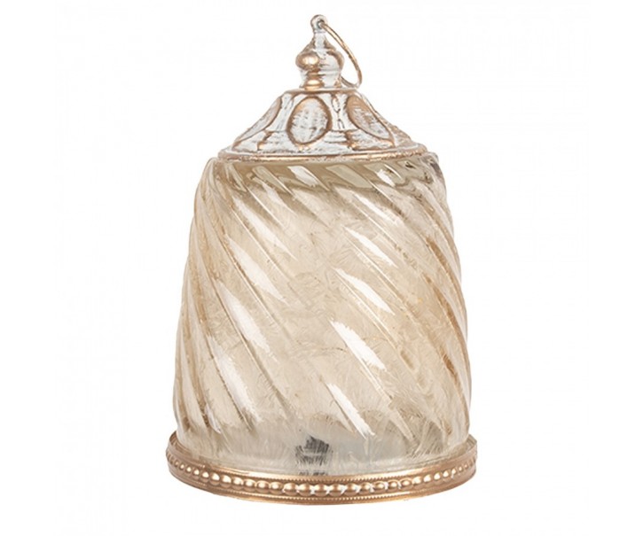 Béžová skleněná svítící LED lucerna Balli - Ø 9*14 cm Clayre & Eef