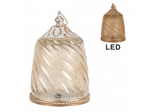 Béžová skleněná svítící LED lucerna Balli - Ø 9*14 cm