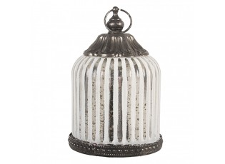 Stříbrná antik skleněná svítící LED lucerna Balli - Ø 8*12 cm