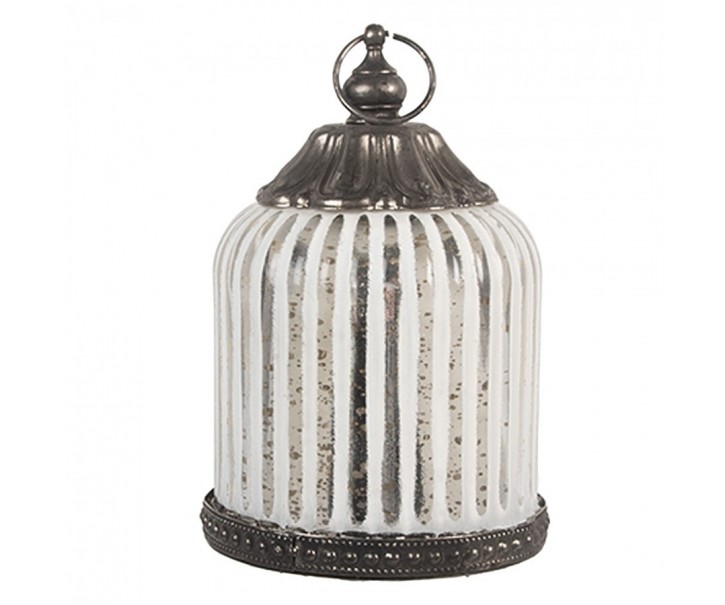 Stříbrná antik skleněná svítící LED lucerna Balli - Ø 8*12 cm Clayre & Eef