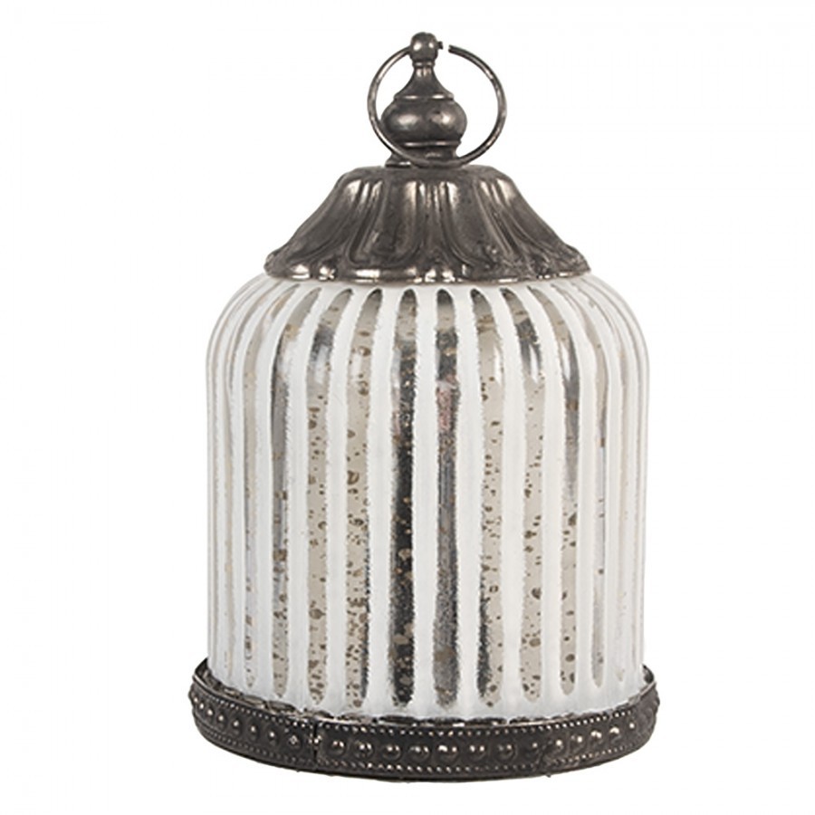 Stříbrná antik skleněná svítící LED lucerna Balli - Ø 8*12 cm / 2*AAA