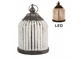 Stříbrná antik skleněná svítící LED lucerna Balli - Ø 8*12 cm