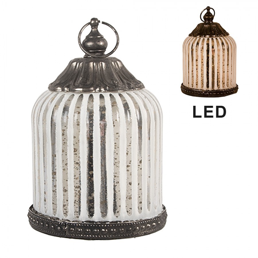 Stříbrná antik skleněná svítící LED lucerna Balli - Ø 8*12 cm / 2*AAA