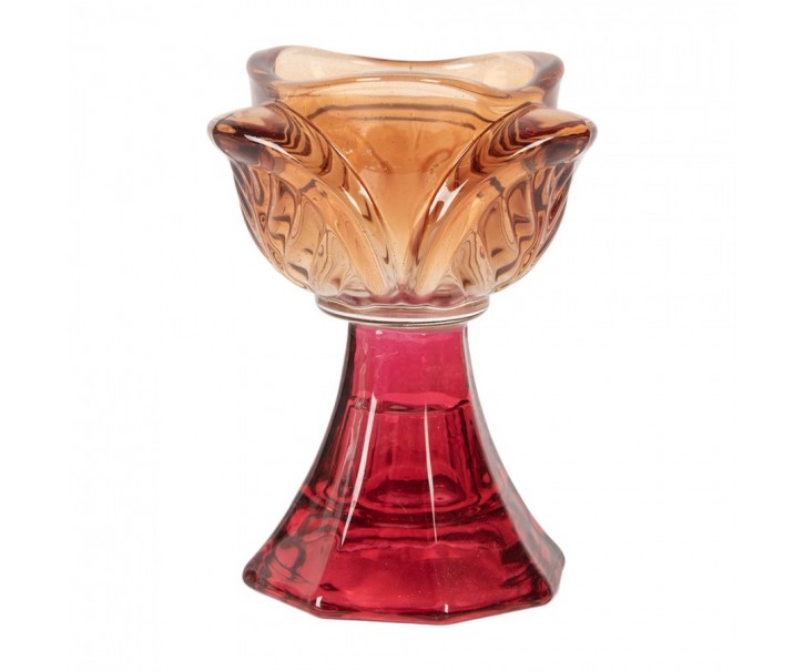 Červeno-oranžový skleněný svícen květina Colorful Garden - Ø 7*10 cm Clayre & Eef
